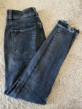 Free People Black Skinny Jeans with Frayed Hem